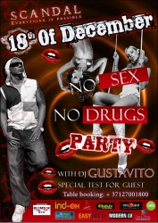 Klubā Scandal notiks „No Sex No Drugs” ballīte